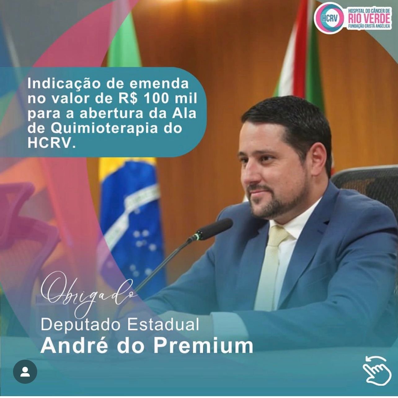 Deputado Estadual André do Premium indicou uma emenda parlamentar no valor de R$100mil para o Hospital do Câncer de Rio Verde GO